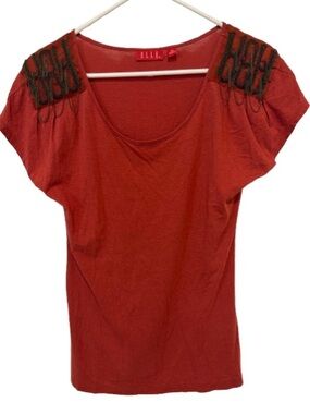 Elle Poppy Red Embellished Shoulder Cap Sleeve Knit Top Size XS
